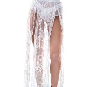 iHeartRaves White Eden Floral Lace Long Skirt